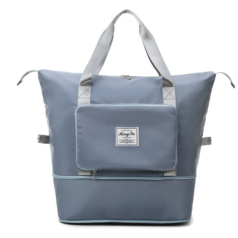 Afbeelding waarop de Beggo waterdichte en uitbreidbare tas is te zien in de kleur blauw